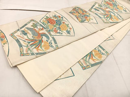 平和屋着物◎六通柄袋帯　唐織　鳳凰地紙花文　金銀糸　正絹　逸品　BAAW1930mz