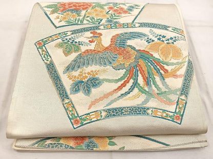 平和屋着物◎六通柄袋帯　唐織　鳳凰地紙花文　金銀糸　正絹　逸品　BAAW1930mz