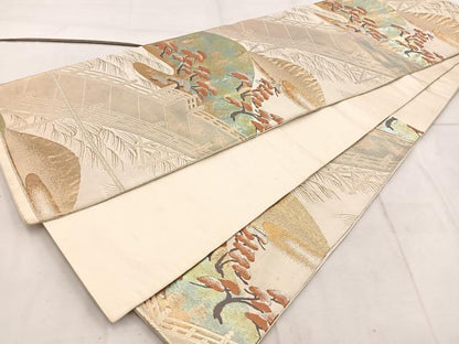 平和屋着物◎六通柄袋帯　渡橋遠山松文　金銀糸　正絹　逸品　BAAW1932mz