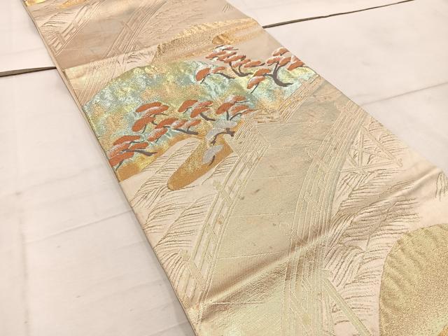 平和屋着物◎六通柄袋帯　渡橋遠山松文　金銀糸　正絹　逸品　BAAW1932mz