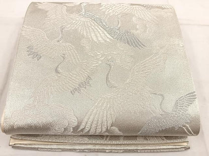 平和屋着物◎六通柄袋帯 飛鶴文 銀糸 正絹 逸品 BAAW1934mz