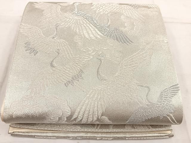 平和屋着物◎六通柄袋帯 飛鶴文 銀糸 正絹 逸品 BAAW1934mz