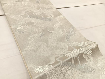 平和屋着物◎六通柄袋帯 飛鶴文 銀糸 正絹 逸品 BAAW1934mz