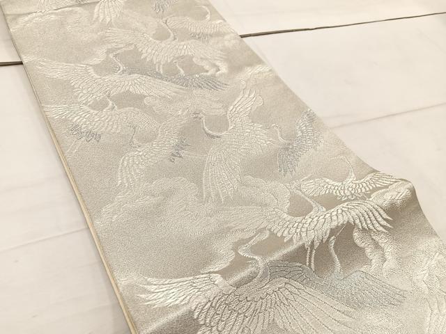 平和屋着物◎六通柄袋帯 飛鶴文 銀糸 正絹 逸品 BAAW1934mz