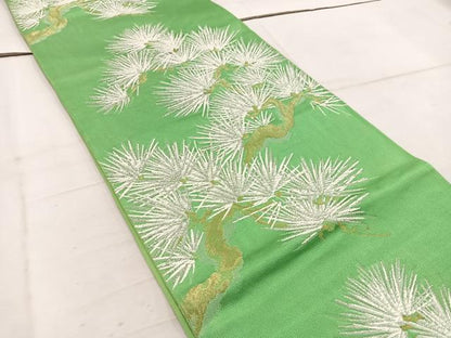 平和屋着物◎六通柄袋帯 枝松葉文 金銀糸 正絹 逸品 BAAW1938mz