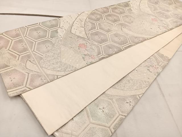 平和屋着物◎六通柄袋帯　唐織　飛鶴亀甲花文　銀糸　正絹　逸品　BAAW1939mz