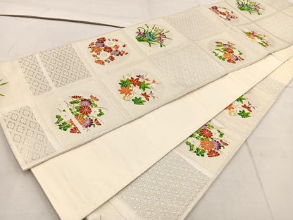 平和屋着物◎六通柄袋帯 唐織 花丸文 金銀糸 正絹 逸品 BAAW1944mz
