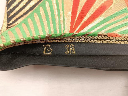 平和屋着物◎六通柄袋帯　孔雀羽　黒地　金銀糸　正絹　逸品　BAAW1946mz