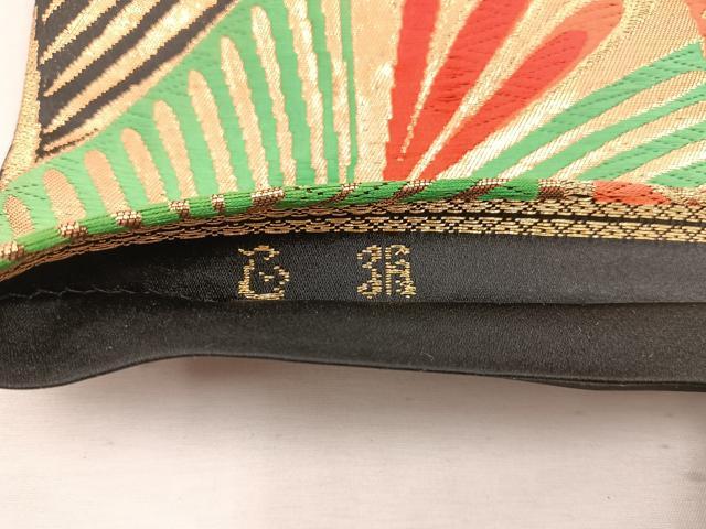 平和屋着物◎六通柄袋帯　孔雀羽　黒地　金銀糸　正絹　逸品　BAAW1946mz