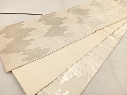 平和屋着物◎六通柄袋帯　幾何学文様　銀糸　正絹　逸品　BAAW1948mz