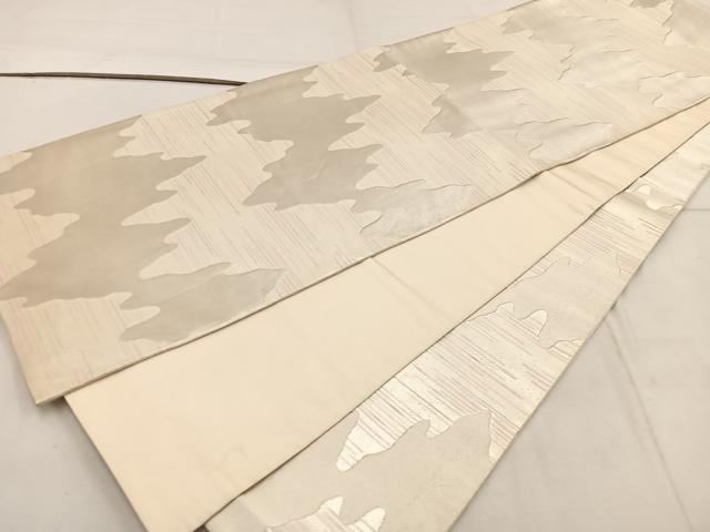 平和屋着物◎六通柄袋帯　幾何学文様　銀糸　正絹　逸品　BAAW1948mz