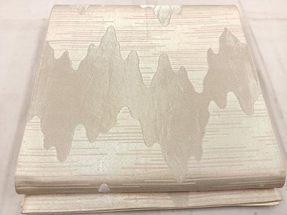 平和屋着物◎六通柄袋帯　幾何学文様　銀糸　正絹　逸品　BAAW1948mz