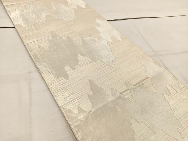 平和屋着物◎六通柄袋帯　幾何学文様　銀糸　正絹　逸品　BAAW1948mz