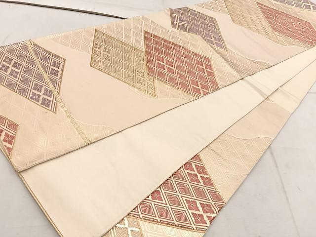 平和屋着物◎六通柄袋帯　菱花文　金糸　正絹　逸品　BAAW1949mz