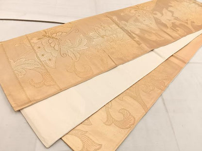 平和屋着物◎六通柄袋帯　更紗舞蝶花文　金糸　正絹　逸品　BAAW1950mz