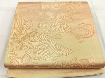 平和屋着物◎六通柄袋帯　更紗舞蝶花文　金糸　正絹　逸品　BAAW1950mz