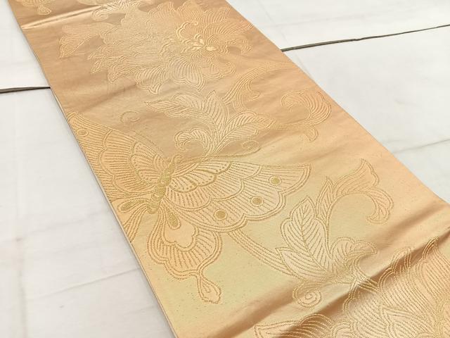 平和屋着物◎六通柄袋帯　更紗舞蝶花文　金糸　正絹　逸品　BAAW1950mz