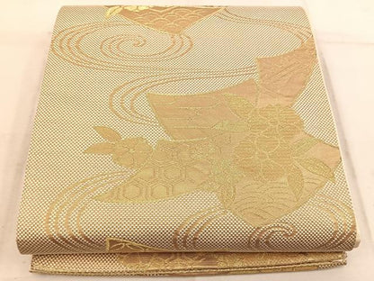 平和屋着物◎六通柄袋帯 流水花文 金糸 正絹 逸品 BAAW1951mz