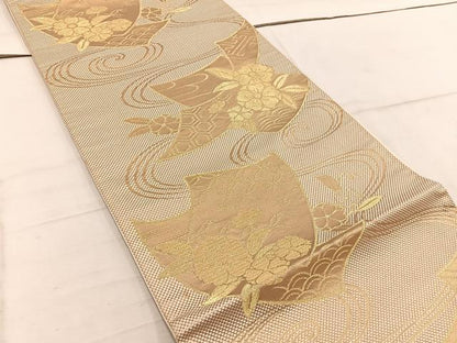 平和屋着物◎六通柄袋帯 流水花文 金糸 正絹 逸品 BAAW1951mz