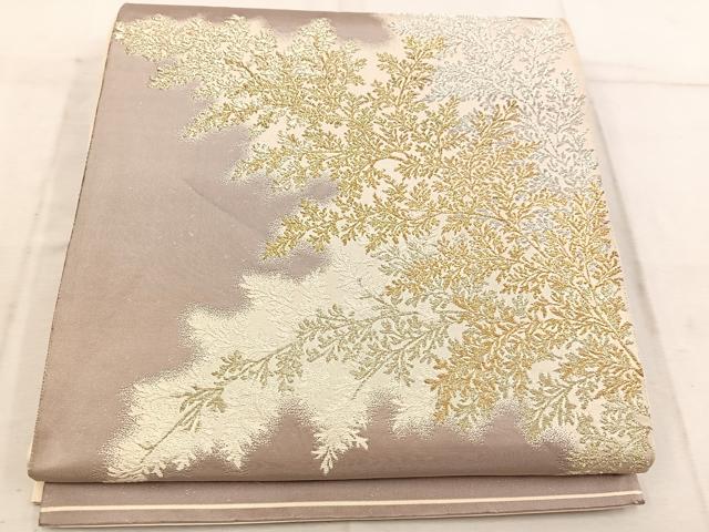 平和屋着物◎太鼓柄袋帯 草葉文 金銀糸 正絹 逸品 BAAW1953mz