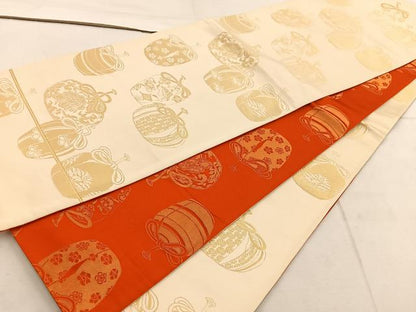 平和屋着物◎西陣 両面 全通柄袋帯 仕覆花文 金糸 証紙付き 正絹 逸品 BAAW1954mz
