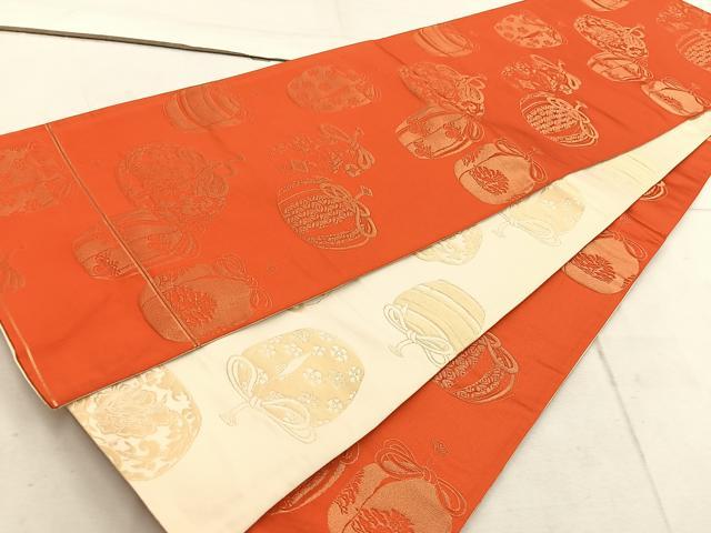 平和屋着物◎西陣 両面 全通柄袋帯 仕覆花文 金糸 証紙付き 正絹 逸品 BAAW1954mz