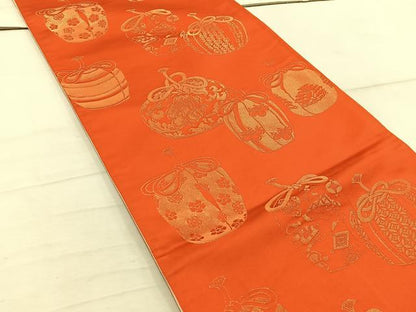 平和屋着物◎西陣 両面 全通柄袋帯 仕覆花文 金糸 証紙付き 正絹 逸品 BAAW1954mz