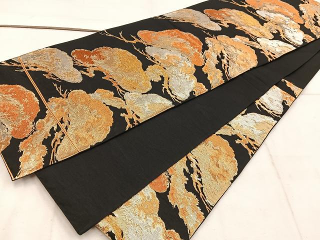 平和屋着物◎六通柄袋帯 松 黒地 金銀糸 正絹 逸品 BAAW1958mz