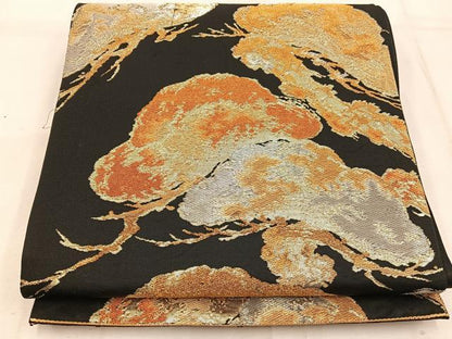 平和屋着物◎六通柄袋帯 松 黒地 金銀糸 正絹 逸品 BAAW1958mz