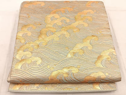 平和屋着物◎六通柄袋帯 立波文 金糸 正絹 逸品 BAAW1959mz