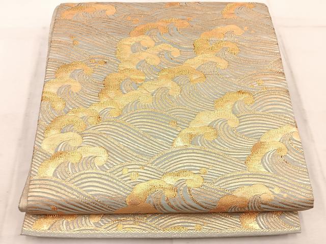平和屋着物◎六通柄袋帯 立波文 金糸 正絹 逸品 BAAW1959mz