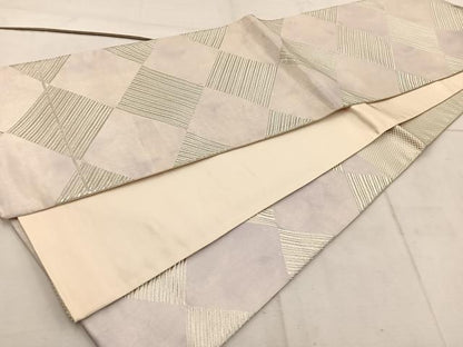 平和屋着物◎六通柄袋帯　菱　銀糸　正絹　逸品　BAAW1962mz