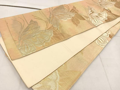 平和屋着物◎六通柄袋帯　舞蝶文　金糸　正絹　逸品　BAAW1966mz