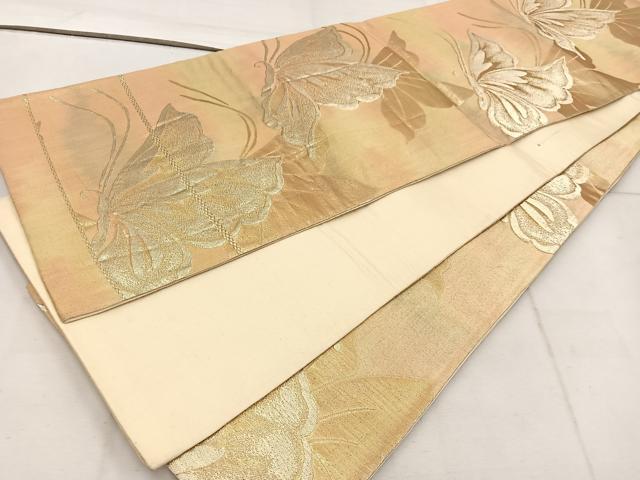 平和屋着物◎六通柄袋帯　舞蝶文　金糸　正絹　逸品　BAAW1966mz