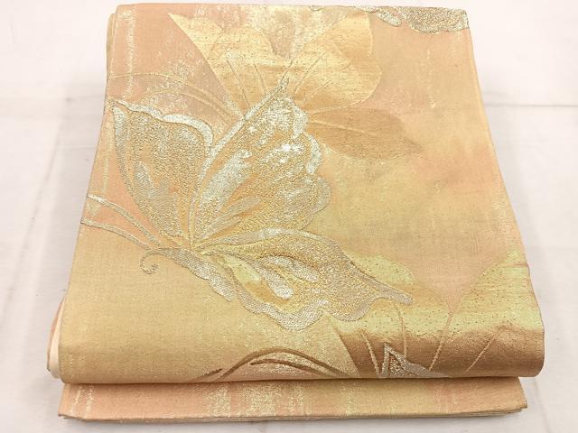平和屋着物◎六通柄袋帯　舞蝶文　金糸　正絹　逸品　BAAW1966mz