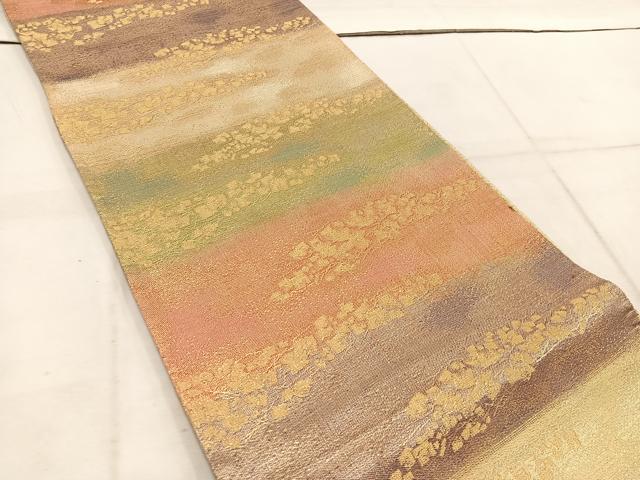 平和屋着物◎佐賀錦　全通柄袋帯　横段箔散らし　金糸　正絹　逸品　BAAW1969mz