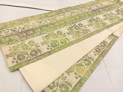 平和屋着物◎六通柄袋帯　草花間道　金糸　正絹　逸品　BAAW1971mz
