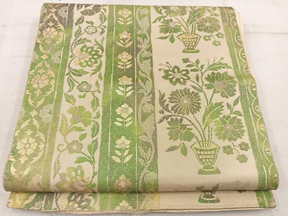 平和屋着物◎六通柄袋帯　草花間道　金糸　正絹　逸品　BAAW1971mz