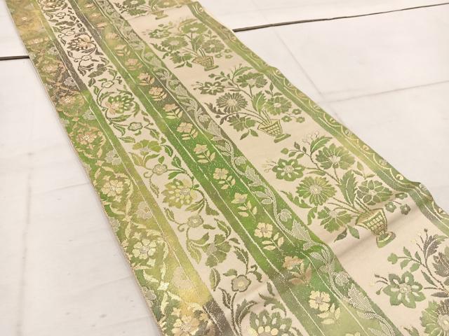 平和屋着物◎六通柄袋帯　草花間道　金糸　正絹　逸品　BAAW1971mz