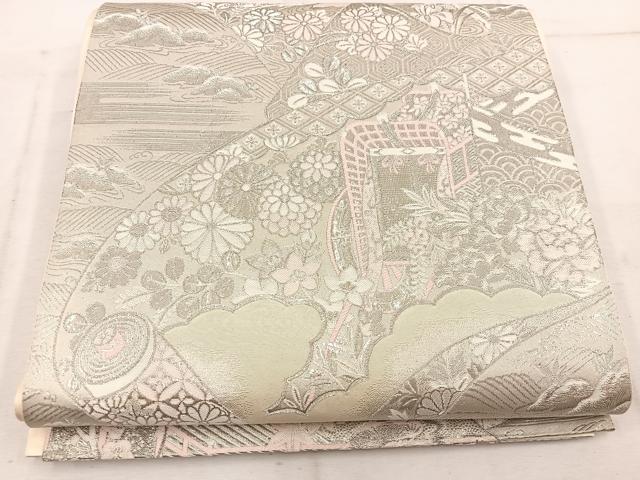 平和屋着物◎六通柄袋帯　九百錦　大原御幸　プラチナ箔　正絹　逸品　BAAW1972mz