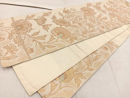 平和屋着物◎六通柄袋帯 更紗花文 金糸 正絹 逸品 BAAW1975mz