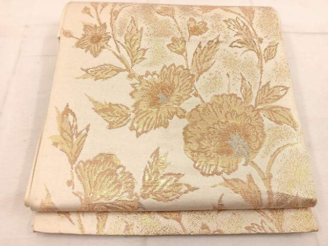 平和屋着物◎六通柄袋帯 更紗花文 金糸 正絹 逸品 BAAW1975mz