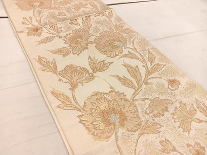 平和屋着物◎六通柄袋帯 更紗花文 金糸 正絹 逸品 BAAW1975mz