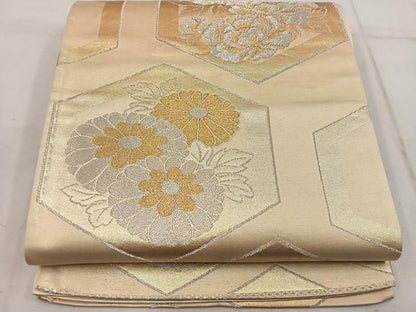 平和屋着物◎六通柄袋帯 亀甲花文 金銀糸 正絹 逸品 BAAW1976mz