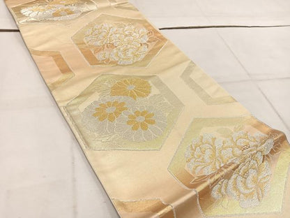 平和屋着物◎六通柄袋帯 亀甲花文 金銀糸 正絹 逸品 BAAW1976mz