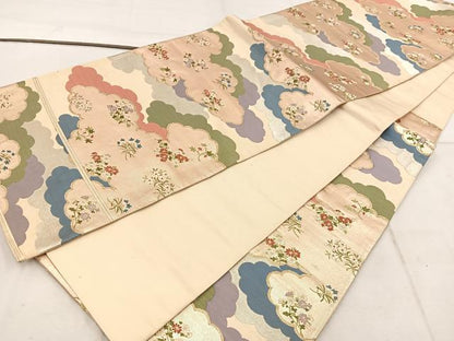 平和屋着物◎六通柄袋帯 唐織 雲重ね花文 金糸 正絹 逸品 BAAW1980mz