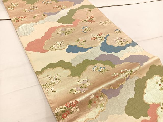 平和屋着物◎六通柄袋帯 唐織 雲重ね花文 金糸 正絹 逸品 BAAW1980mz