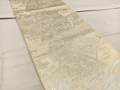 平和屋着物◎全通柄袋帯 鴛鴦梅花文 銀糸 正絹 逸品 BAAW1987mz