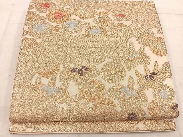 平和屋着物◎六通柄袋帯　雲取り菊花文　金糸　正絹　逸品　BAAW1989mz