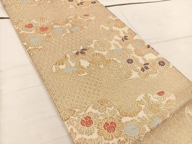 平和屋着物◎六通柄袋帯　雲取り菊花文　金糸　正絹　逸品　BAAW1989mz